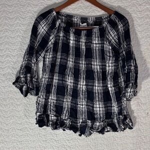 For The Republic Navy and White Checkered Blouse